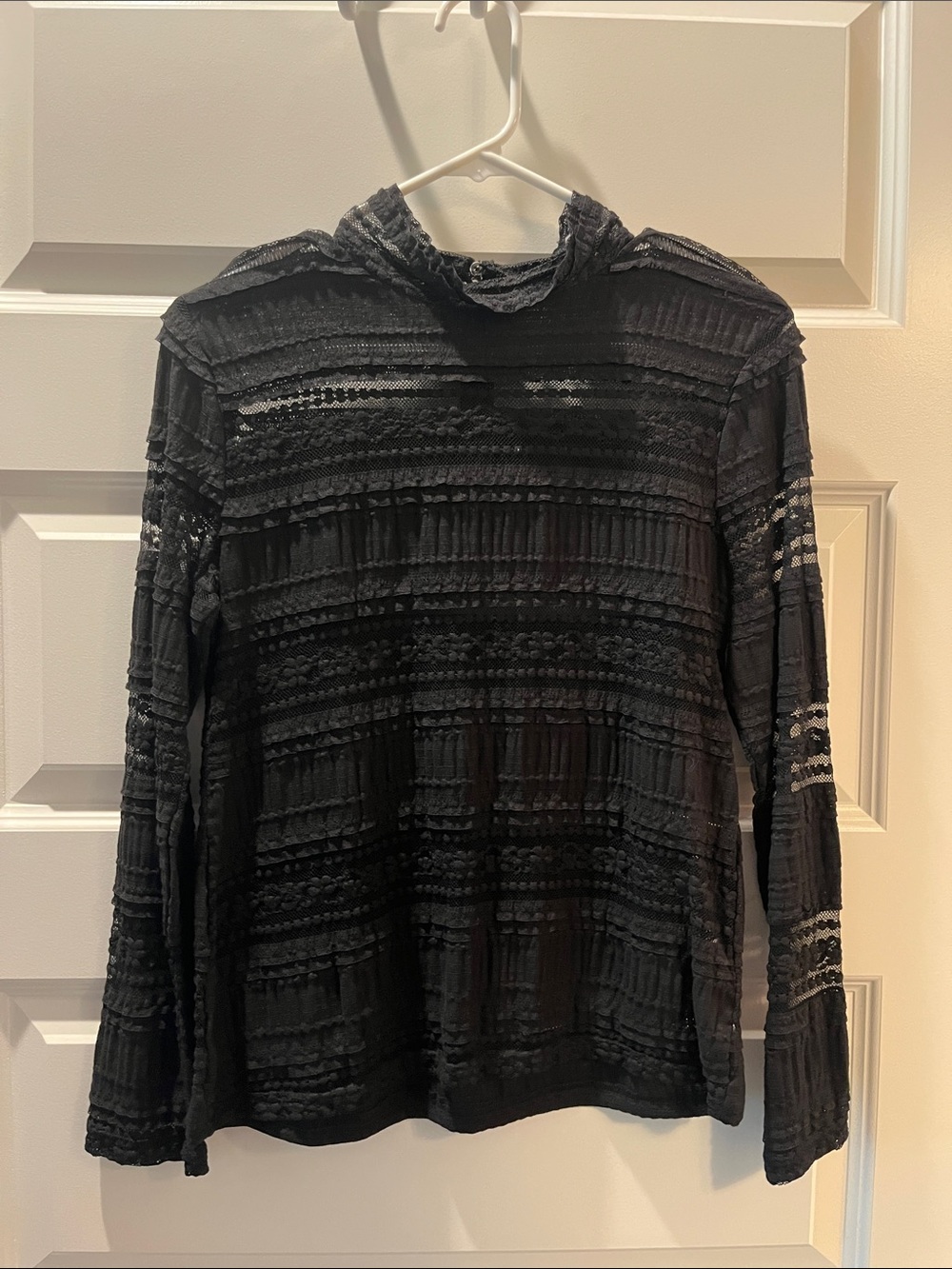 Endless Rose Black Lace Textured Long-Sleeve Top
